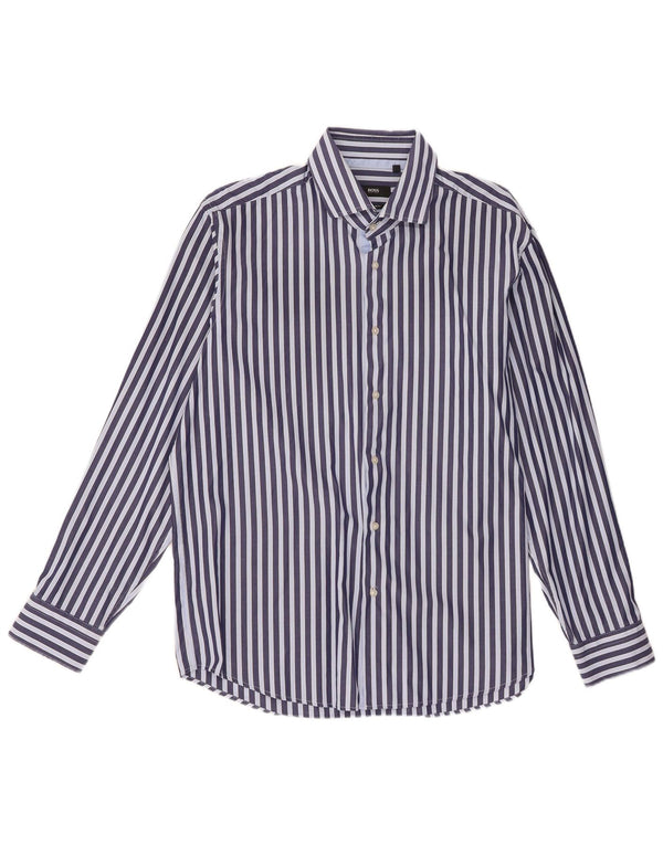 Hugo Boss Herren-Hemd mit normaler Passform, Größe 43 17 XL, marineblauer Nadelstreifen