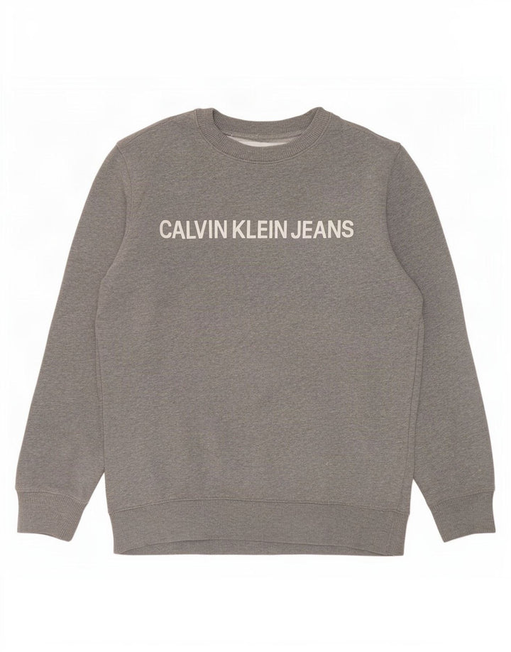 Calvin Klein Jeans Mens Graphic Sweatshirt Jumper Small Grey Cotton