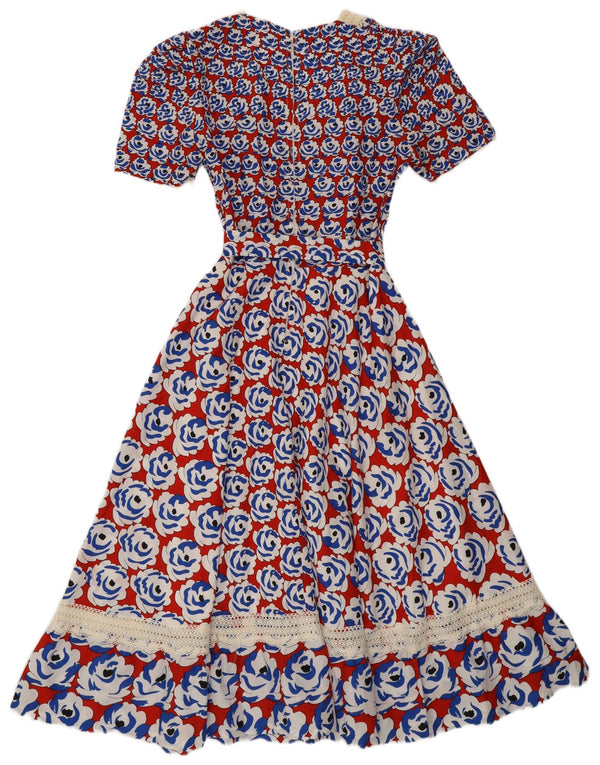 Vintage γυναικείο φόρεμα Maxi A-Line UK 8 Small Red Floral Retro