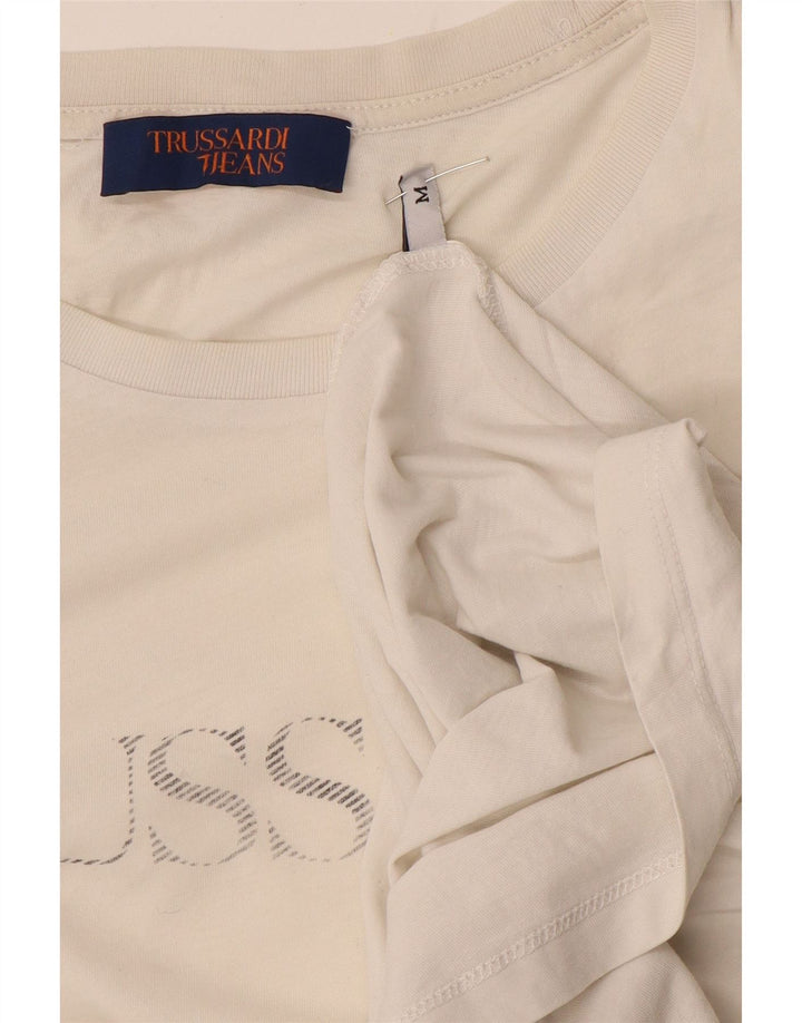 Trussardi Jeans Mens Graphic T-Shirt Top Medium Off White