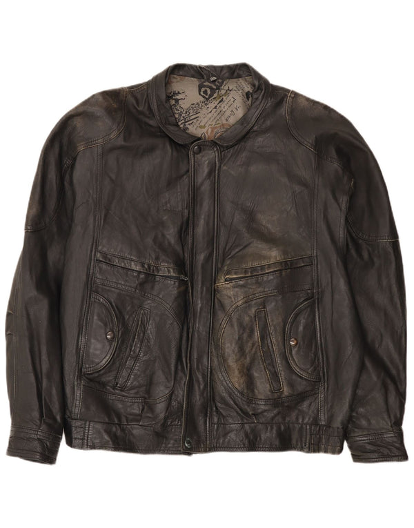 Vintage Herren Leder Bomberjacke IT 54 2XL Schwarz