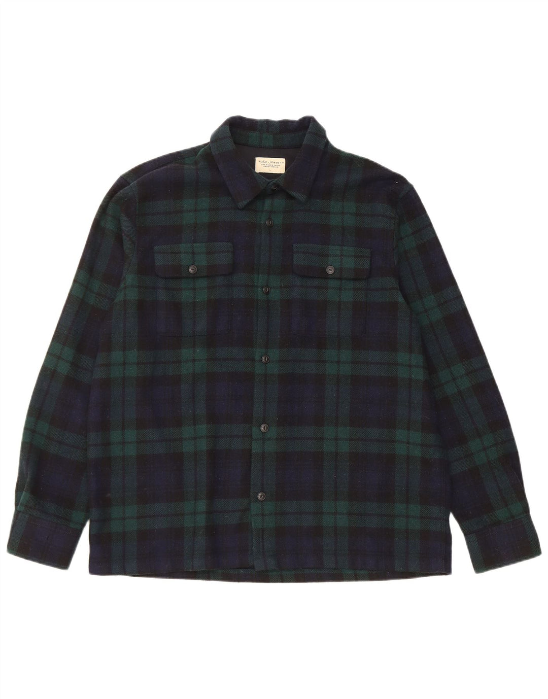 Nudie Jeans Mens Flannel Shirt Large Navy Blue Check Wool
