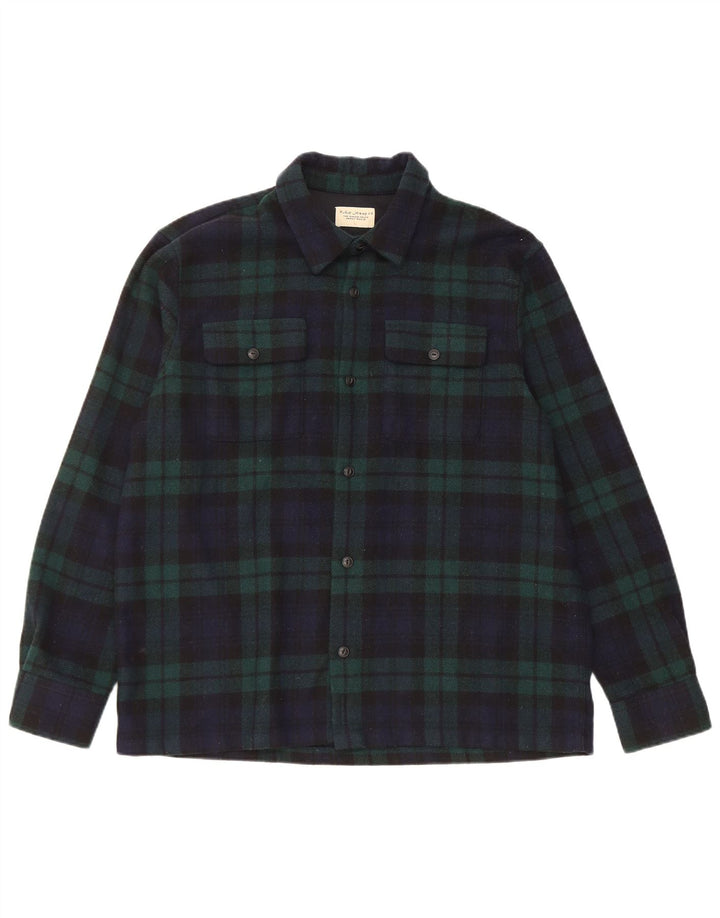 Nudie Jeans Mens Flannel Shirt Large Navy Blue Check Wool