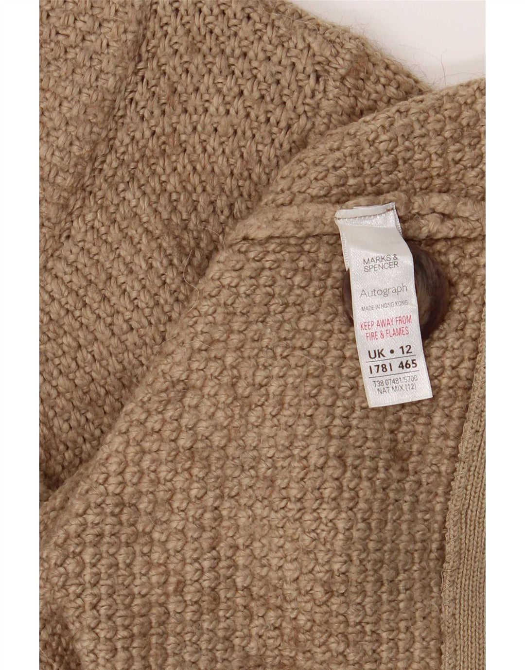 Marks & Spencer Womens 3/4 Sleeve Cardigan Sweater UK 12 Medium Beige