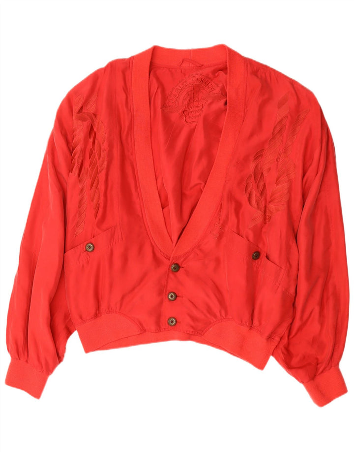 vintage Mens Graphic Bomber Jacket UK 42 XL Soie Rouge