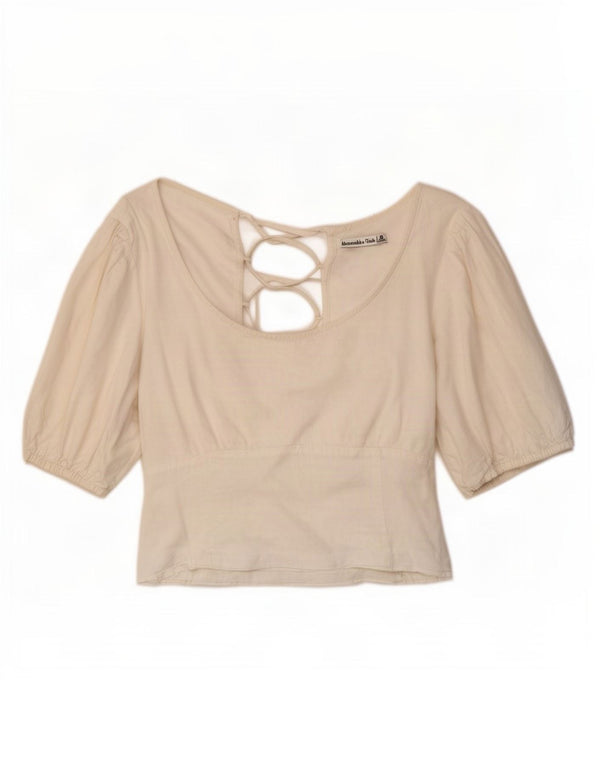 Abercrombie & Fitch Top corto de manga corta para mujer UK 18 XL Lino blanco roto