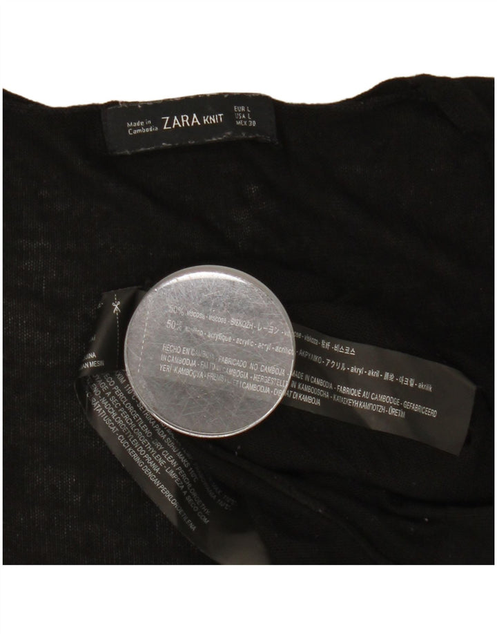 Zara Womens Top Long Sleeve UK 16 Large Black Viscose