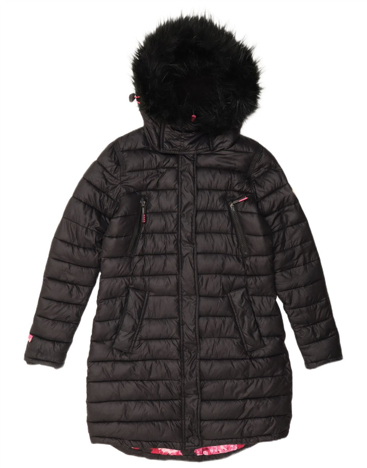 Superdry Womens Hooded Padded Coat UK 12 Medium Black Nylon