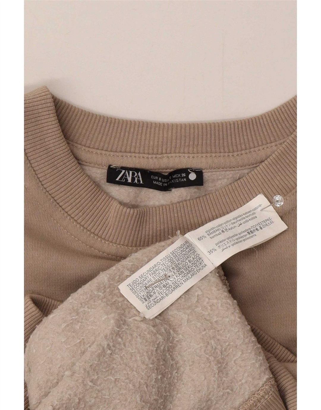 Zara Womens Oversized Sweatshirt Jumper UK 10 Small Beige Cotton