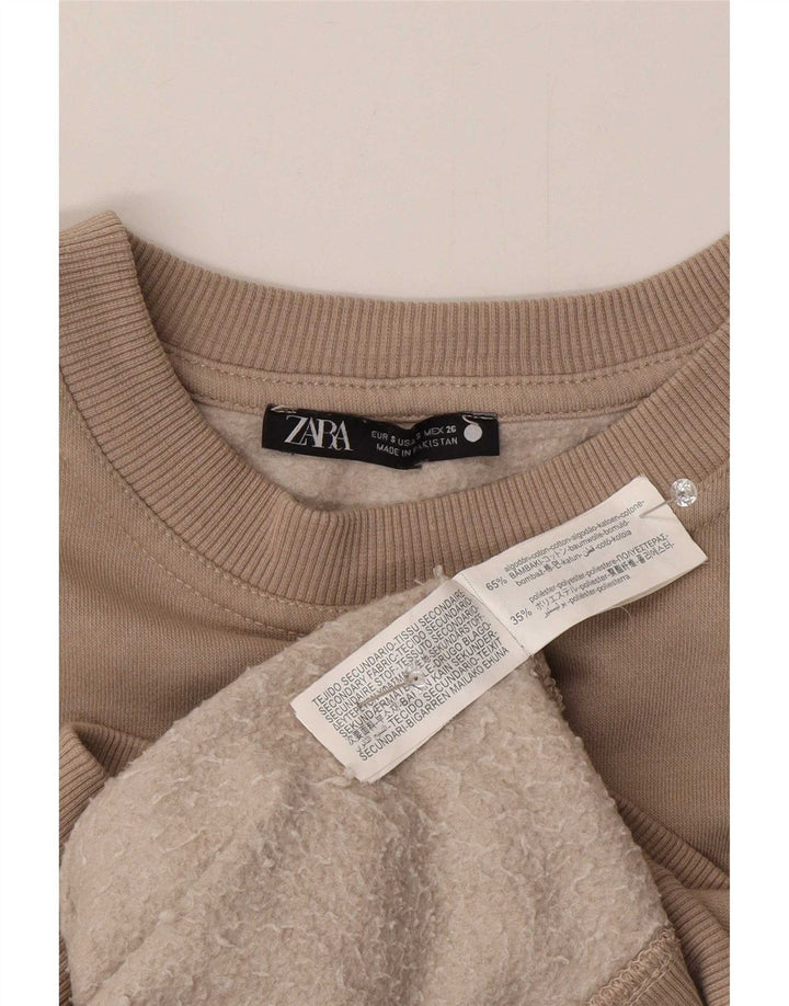 Zara Womens Oversized Sweatshirt Jumper UK 10 Small Beige Cotton