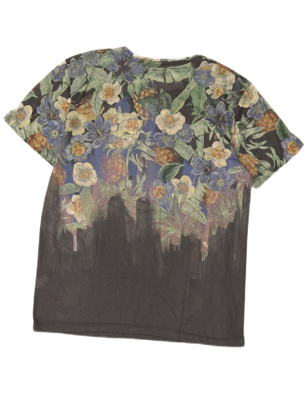 Zara Mens Graphic T-Shirt Top Large Gris Floral Polyester
