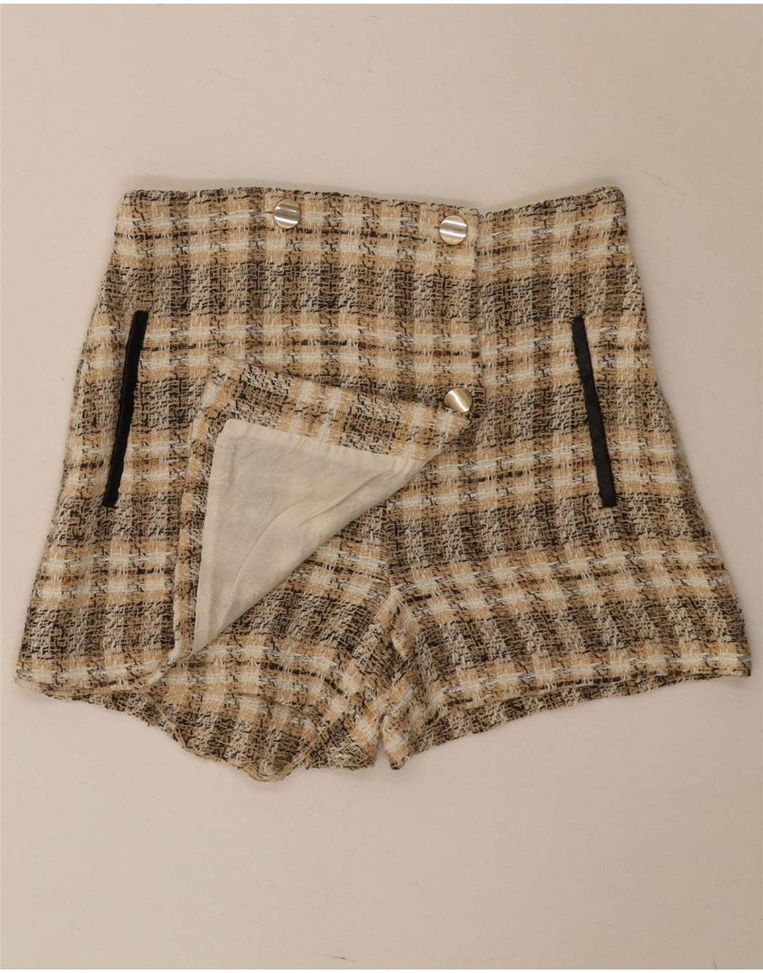 Zara Casual Shorts til kvinder Medium W28 brun ternet polyester