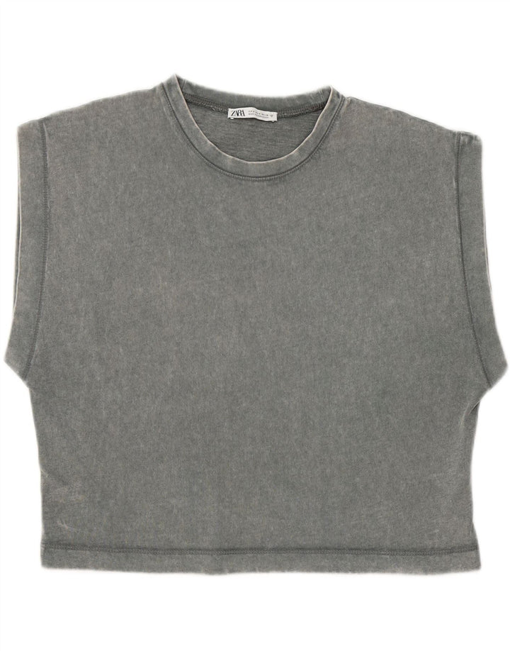 ZARA Womens Oversized Crop Vest Top UK 10 Small Grey Cotton Vintage Zara and Second-Hand Zara from Messina Hembry 