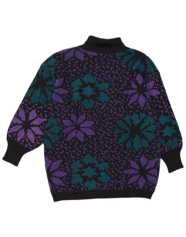 Vintage Womens Roll Neck Jumper Sweater UK 16 Large Black Floral