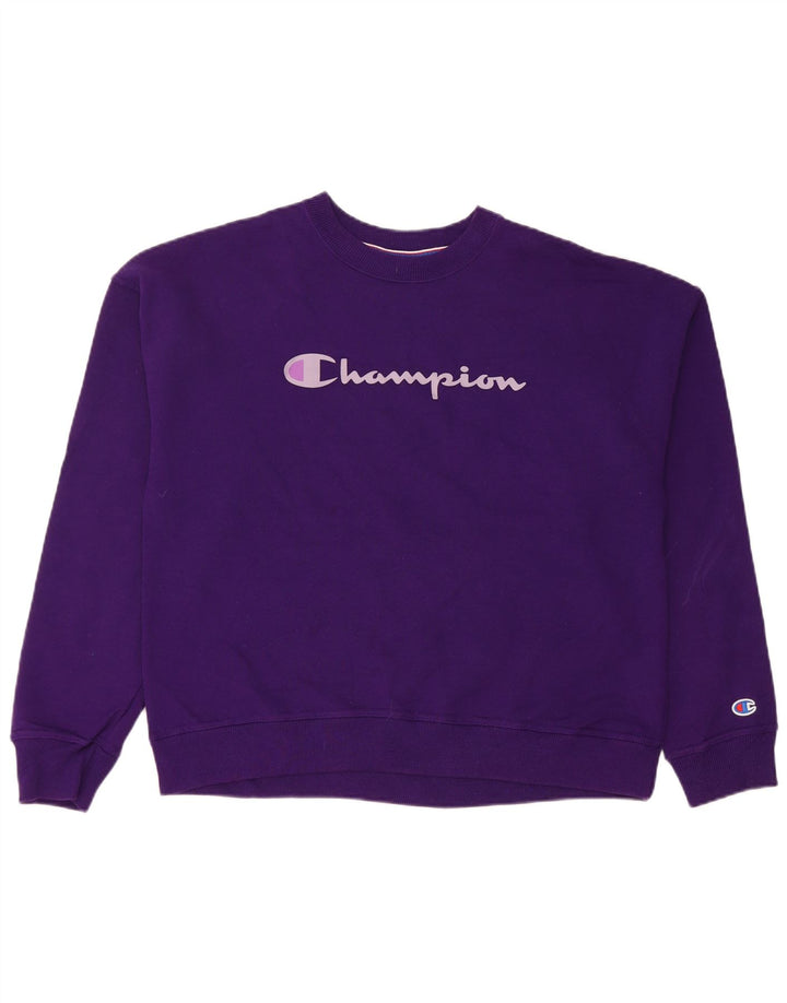Champion Dame Sweatshirt Jumper UK 14 Medium Lilla Bomuld