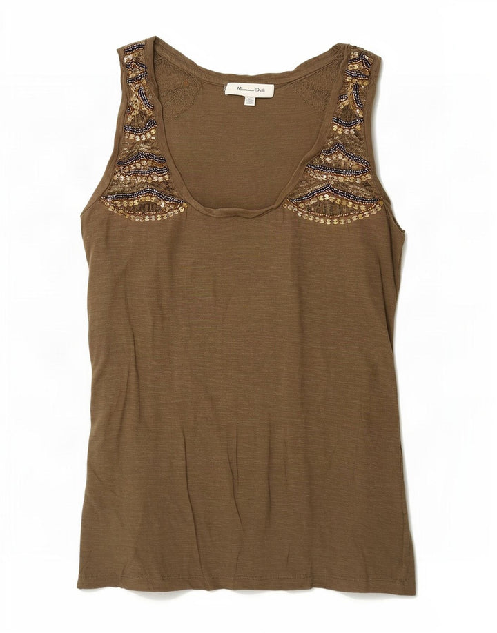 Massimo Dutti Womens Vest Top UK 6 XS Brown Cotton