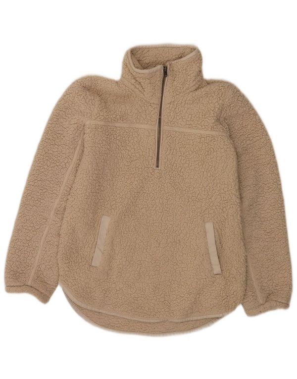 Abercrombie & Fitch Jersey de forro polar con cuello y cremallera para mujer UK 10 Small Beige