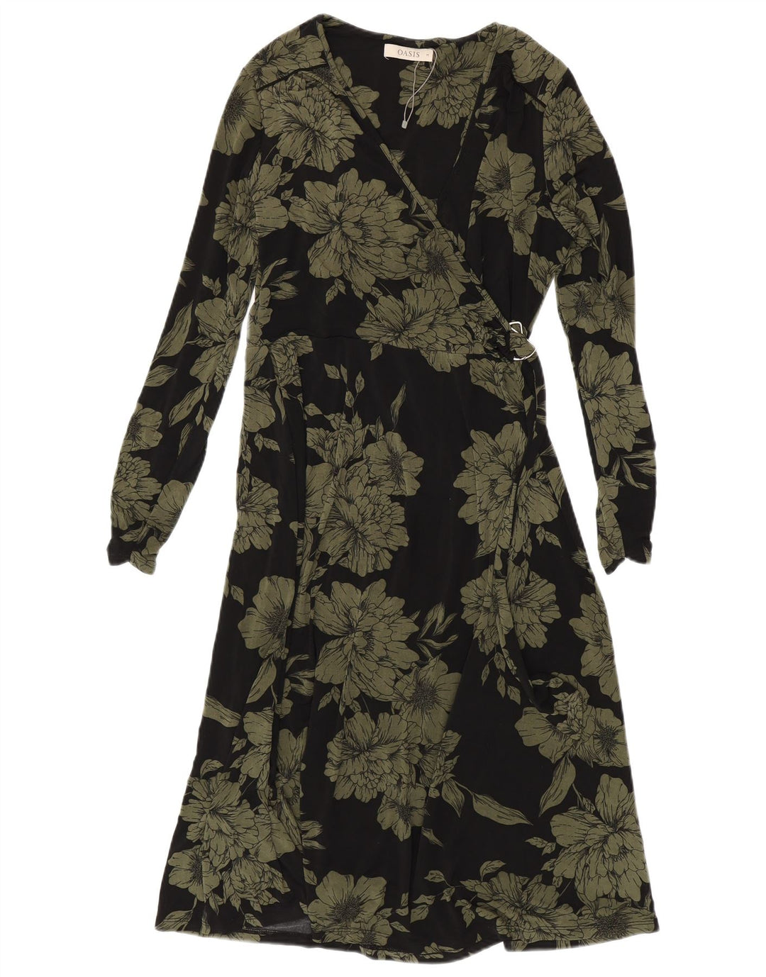 OASIS Womens 3/4 Sleeve Wrap Dress UK 12 Medium Black Floral Polyester