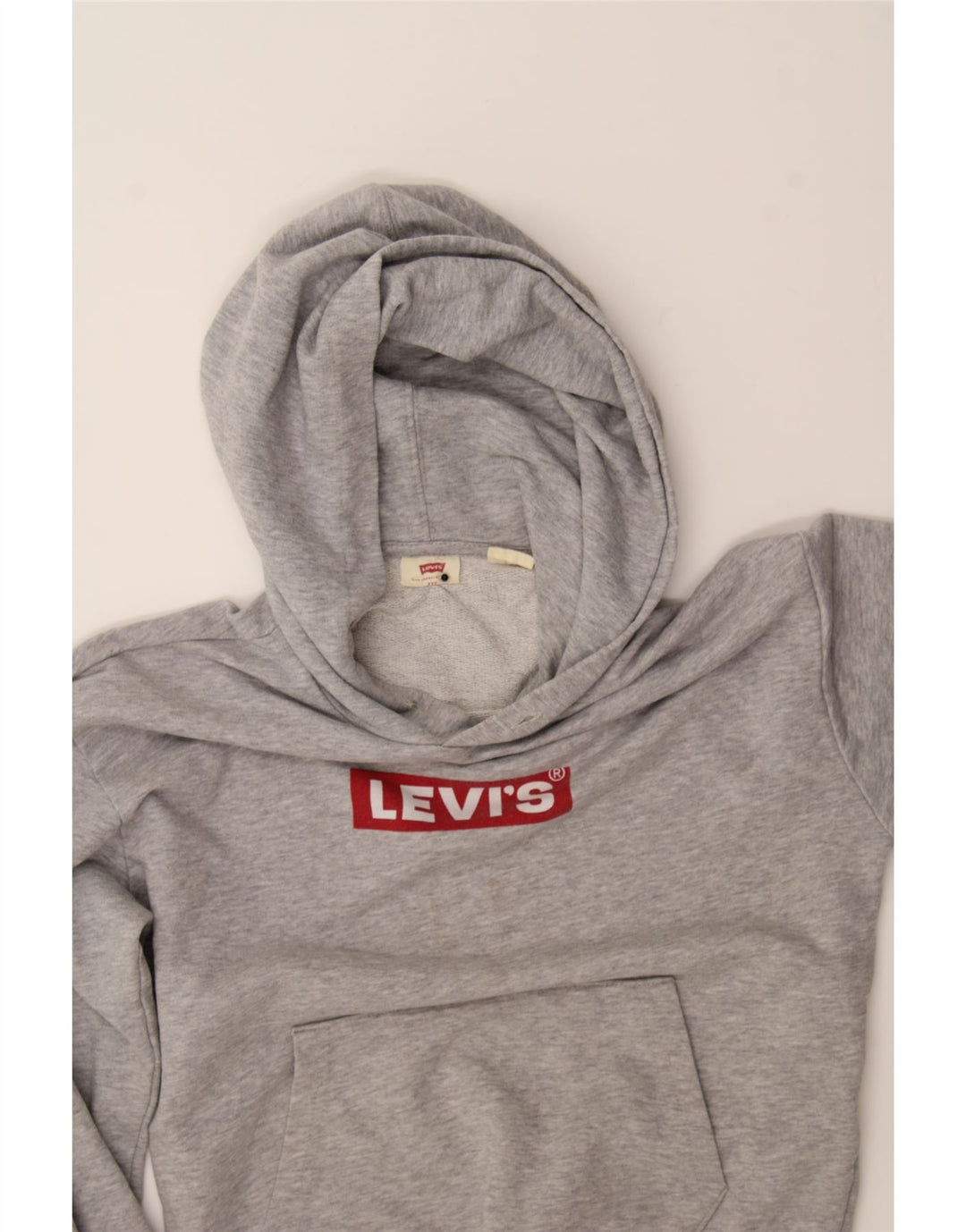 LEVI'S Womens Oversized Graphic Hoodie Jumper UK 2 2XS Grey Cotton Vintage Levi's and Second-Hand Levi's from Messina Hembry 