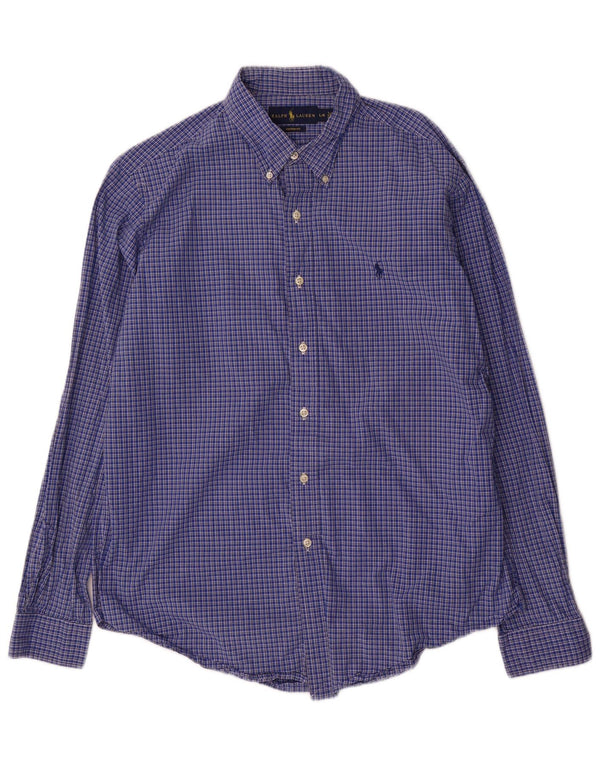 Ralph Lauren Herren-Hemd mit individueller Passform, großes blaues Gingham-Baumwolle