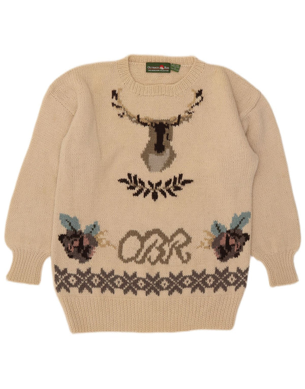 Outback Red Pull graphique à col rond pour homme Beige moyen Fair Isle
