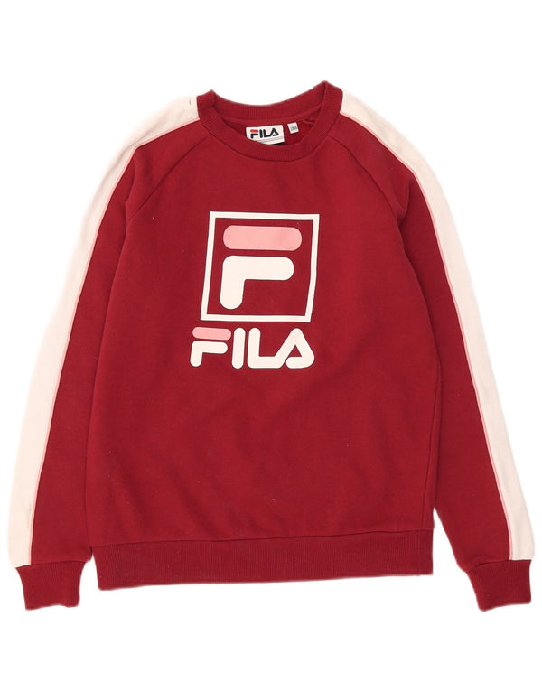 Fila Womens Grafisk Oversized Sweatshirt Jumper UK 2 2XS Rød Colourblock