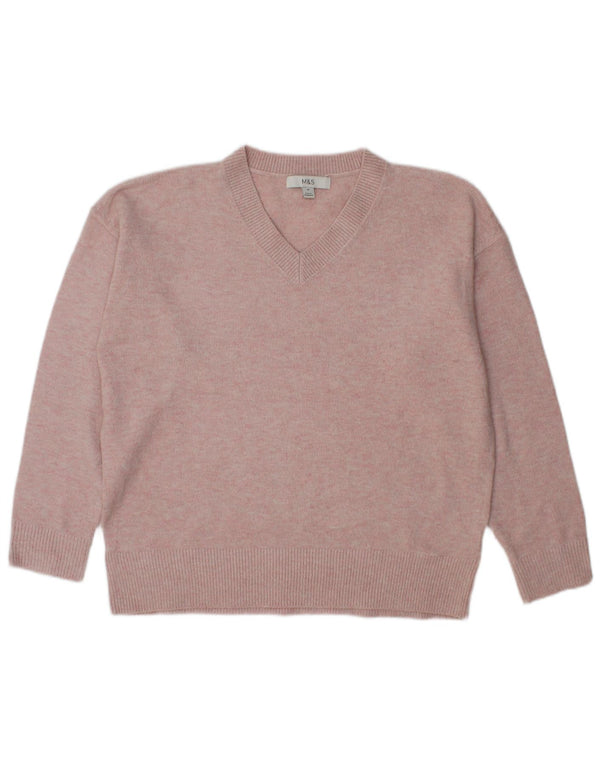 Marks & Spencer Womens Oversized V-Neck Jumper Sweater UK 14 Medium Pink