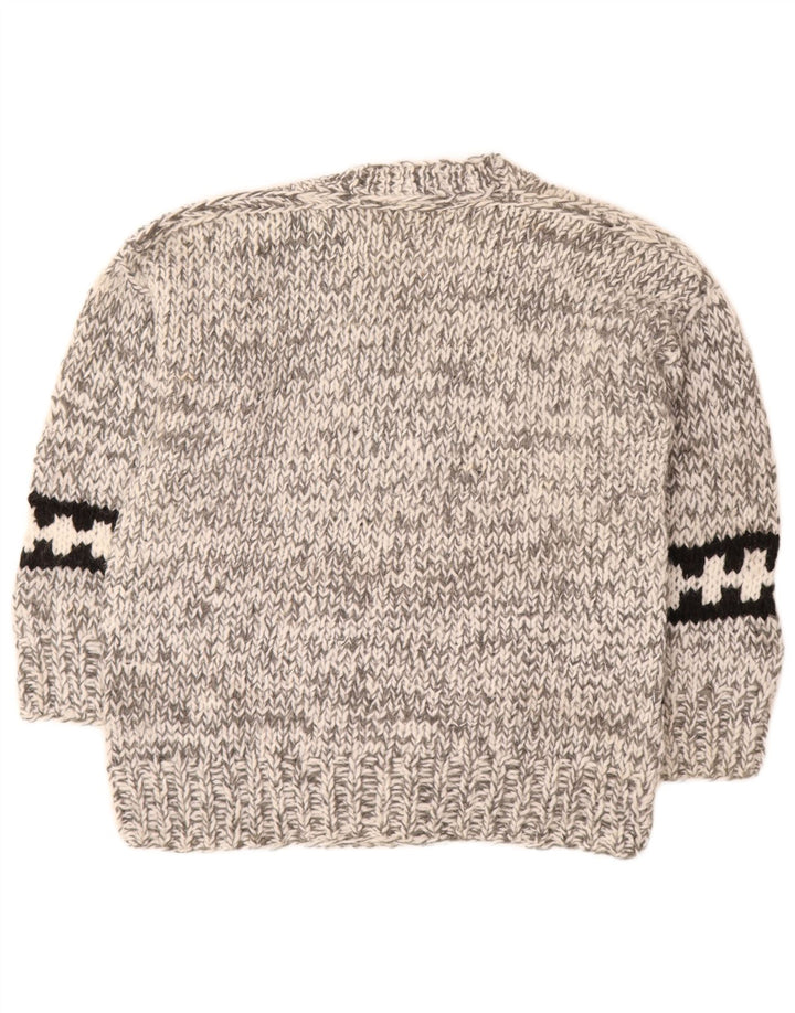 Vintage Mens V-Neck Jumper Sweater Medium Grey Fair Isle