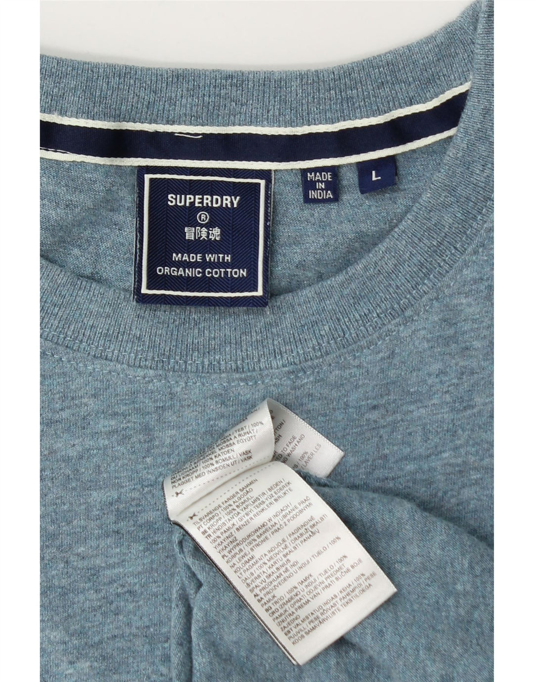 Superdry Mens T-Shirt Top Large Blue Flecked Cotton
