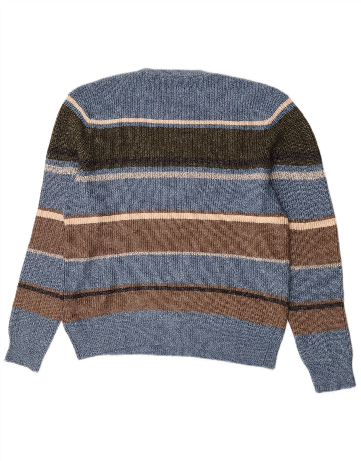 Marks & Spencer Mens Crew Neck Jumper Sweater Medium Blue Striped Polyamide