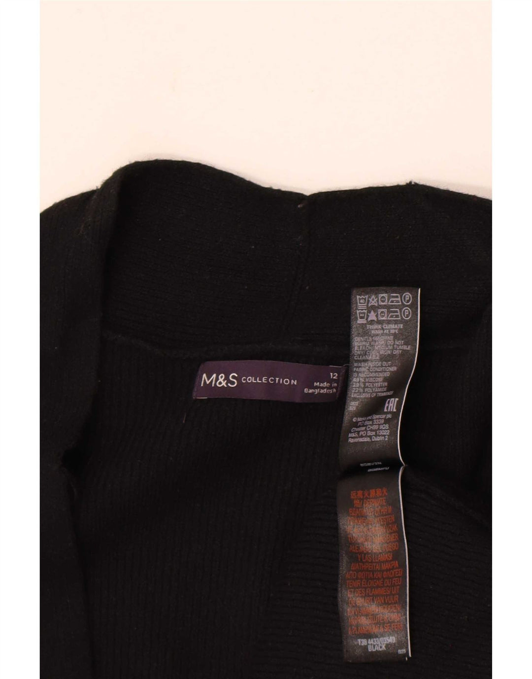 Marks & Spencer Womens Longline Open Cardigan Sweater UK 12 Medium Black