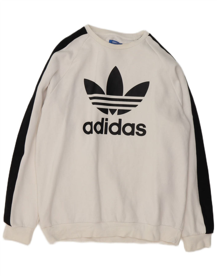 Adidas Mens Graphic Sweatshirt Jumper Large White Colourblock Cotton