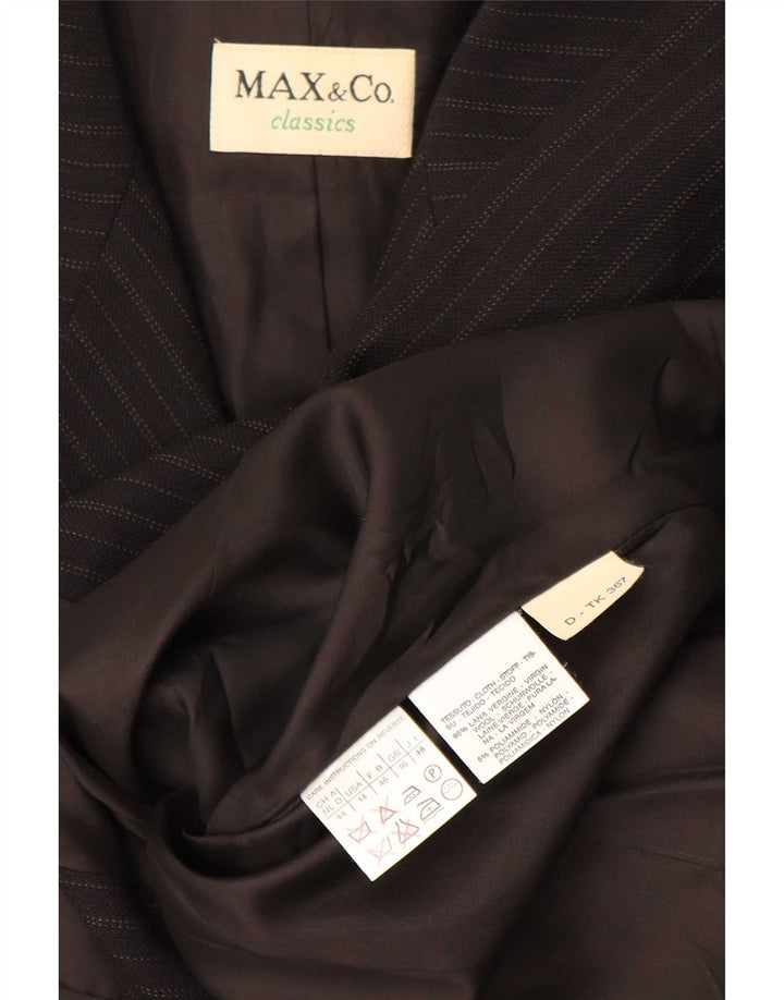 Max & Co. Giacca blazer da donna a 4 bottoni UK 16 grande lana a righe nere