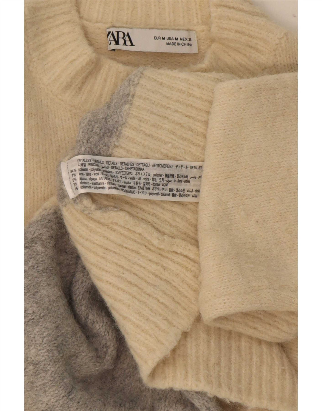 Maglione a collo alto da donna Zara UK 14 Blocco colore beige medio