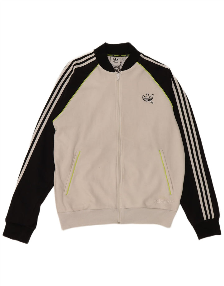 Adidas Mens Tracksuit Top Jacket Large White Colourblock Polyester