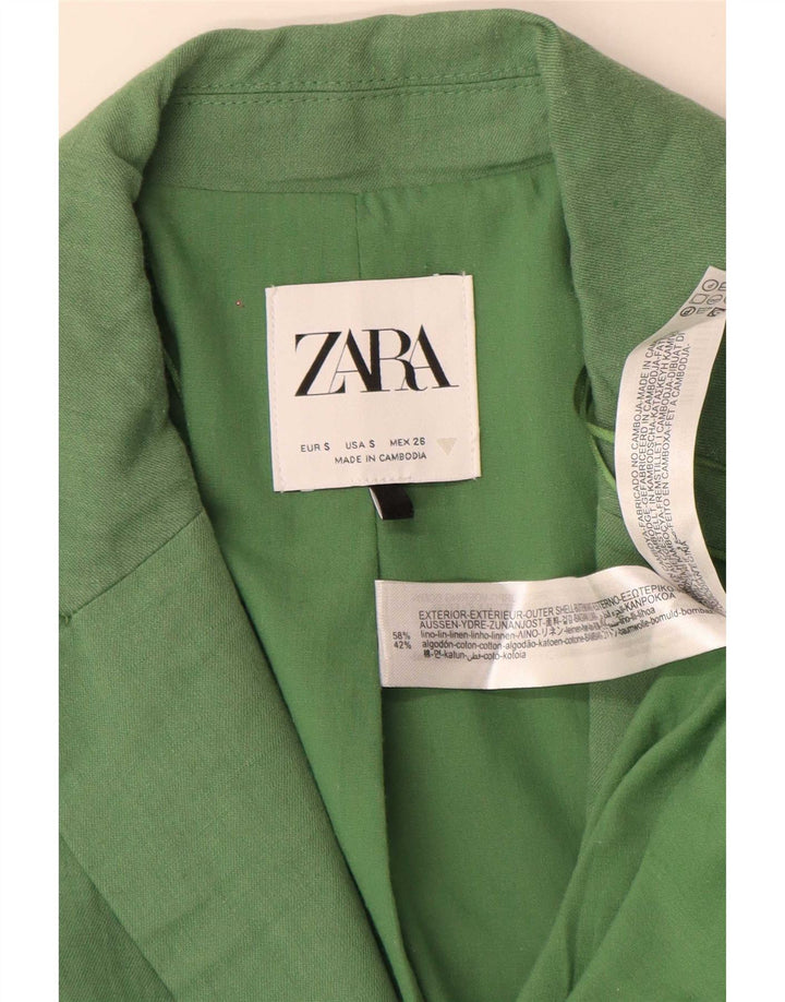 Zara Womens 2 Button Oversized Blazer Jacket UK 10 Small Green Linen