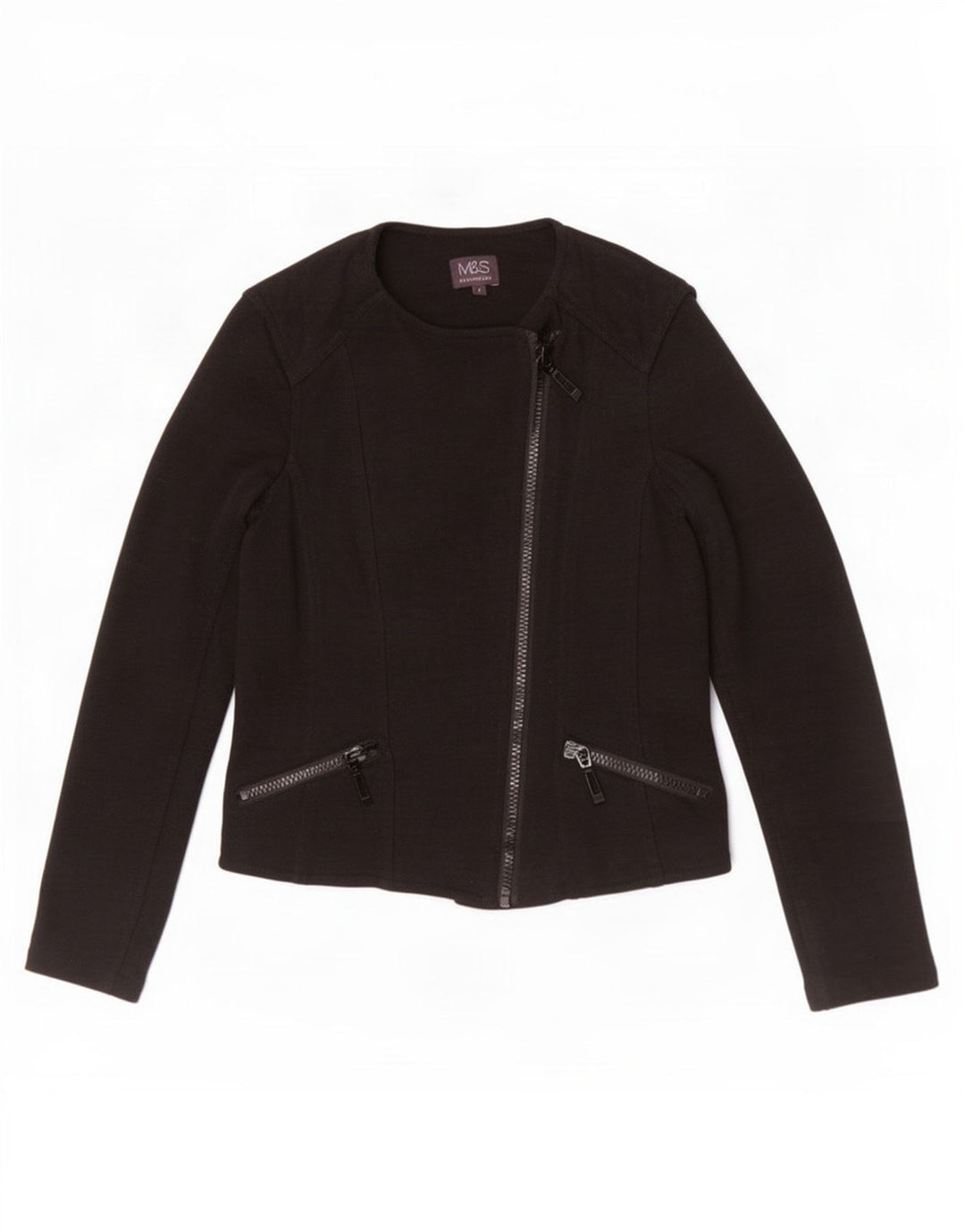 Marks & Spencer Damen Racer Jacke UK 8 Small Schwarze Baumwolle