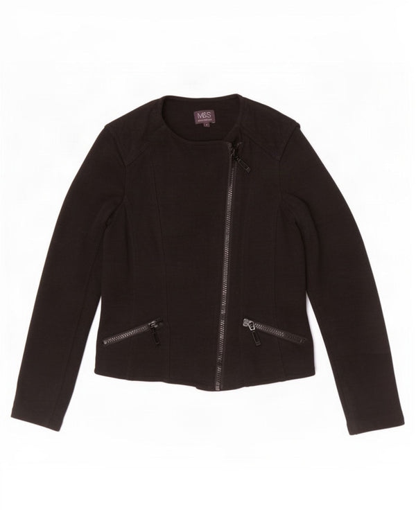 Marks & Spencer Womens Racer Jacket UK 8 Small Black Cotton
