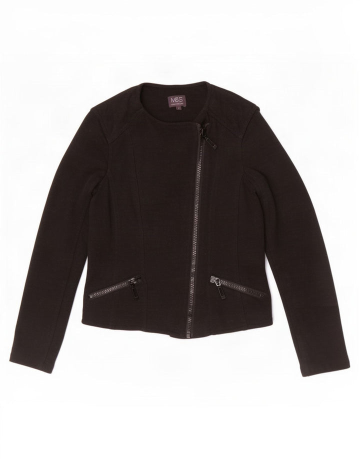 Marks & Spencer Damen Racer Jacke UK 8 Small Schwarze Baumwolle