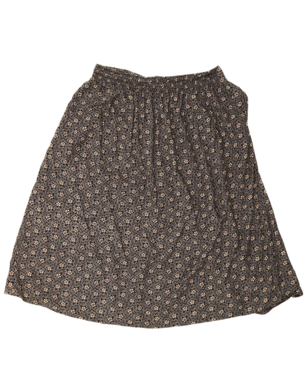 Gonna a trapezio da donna vintage grande W32 nera floreale