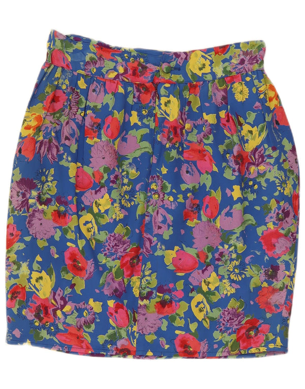 Vintage Womens High Waist Bubble Skirt IT 46 Large W30 Blue Floral Acetate