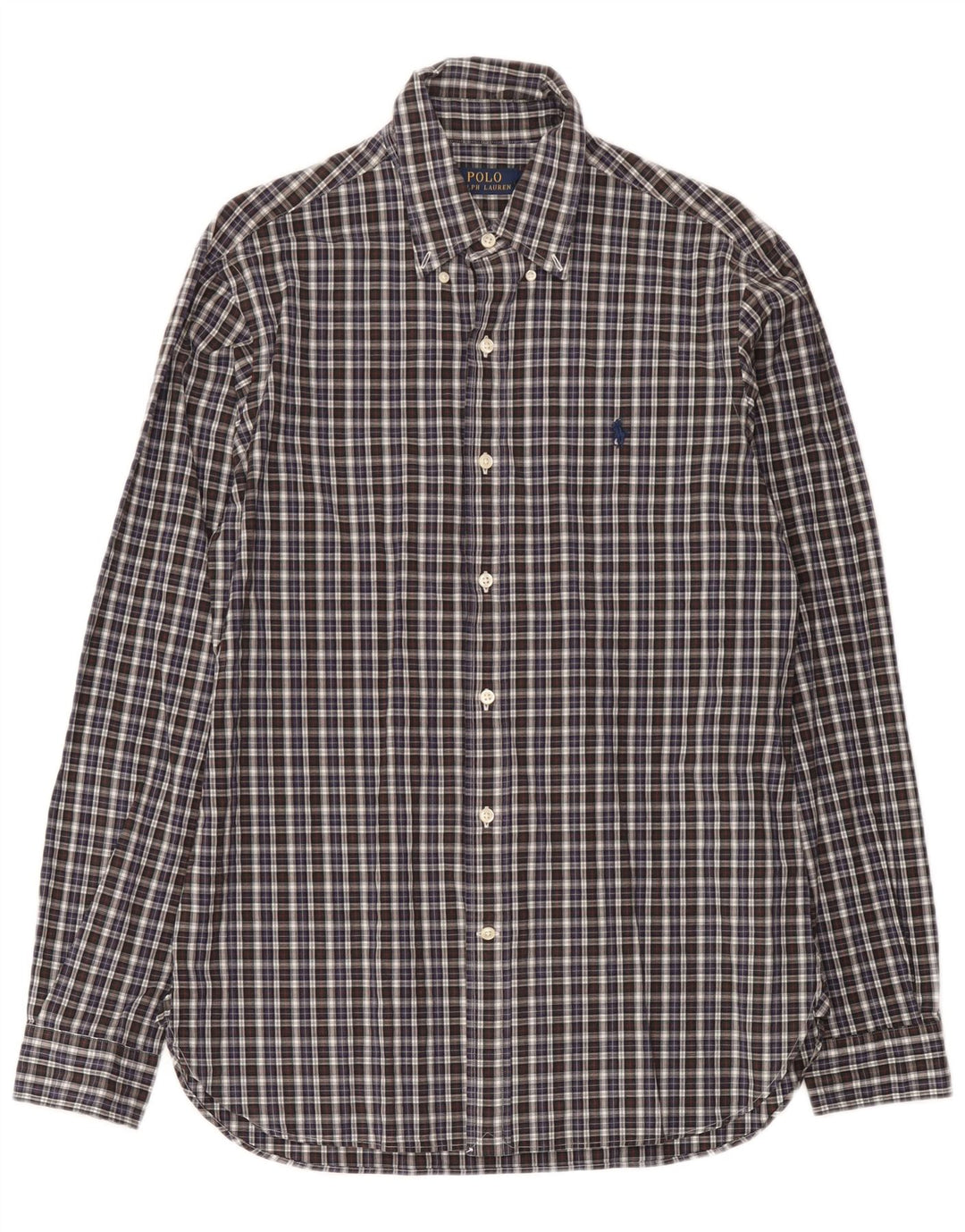 Polo Ralph Lauren Mens Shirt Size 15 Medium Navy Blue Check Cotton