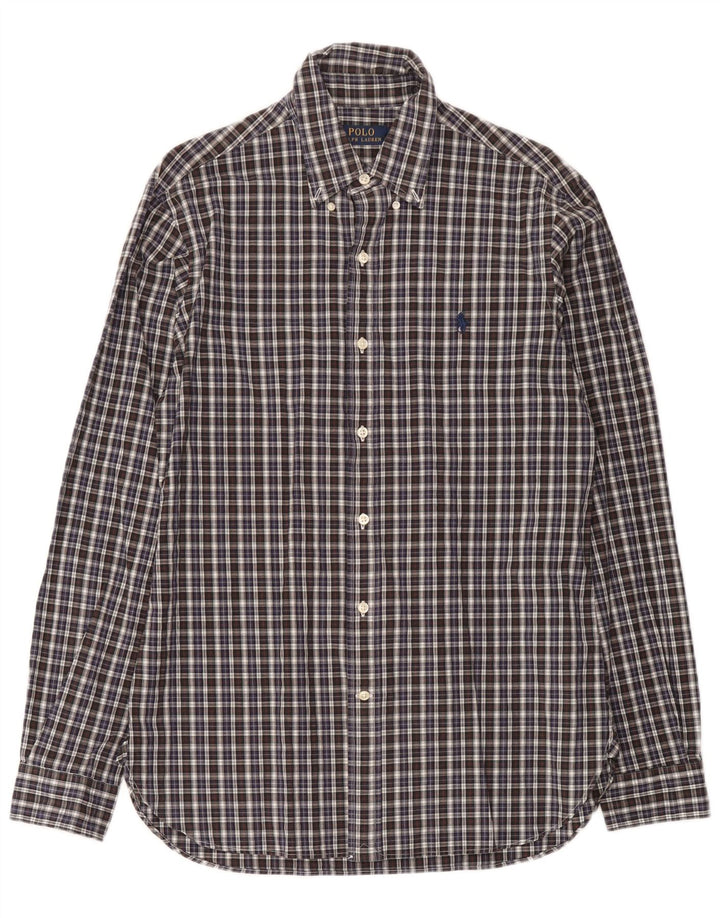 Polo Ralph Lauren Mens Shirt Size 15 Medium Navy Blue Check Cotton