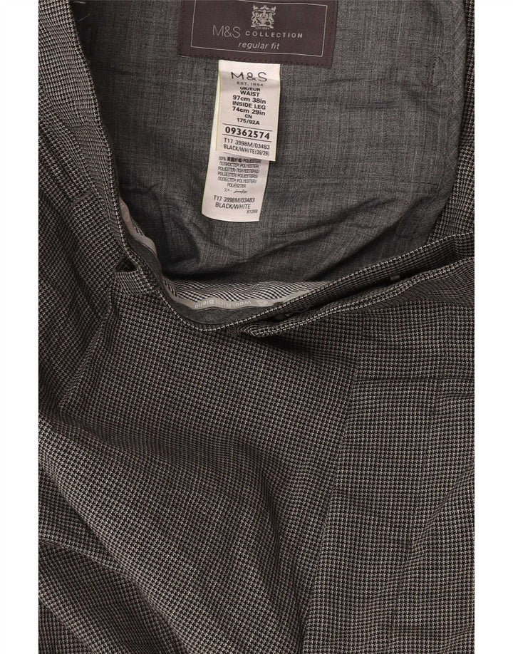 Marks & Spencer Mens Straight Suit Trousers W38 L29 Grey Houndstooth