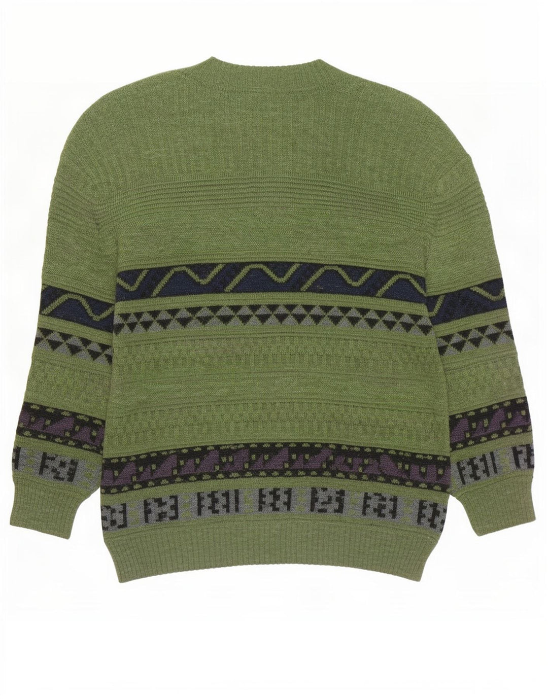 Vintage herre rund hals sweater mellemgrøn geometrisk
