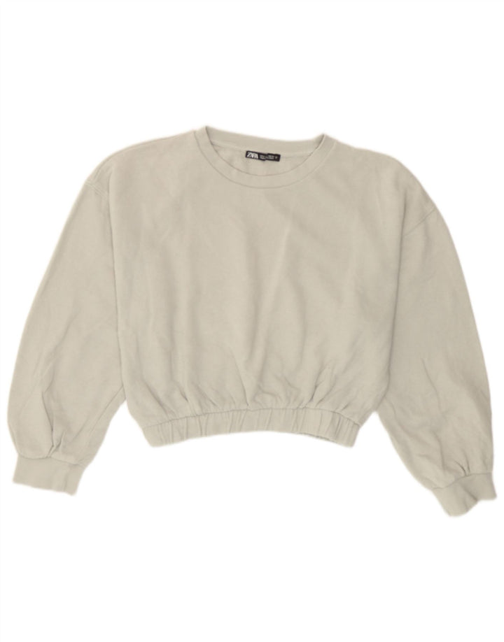 Zara Womens Crop Sweatshirt Jumper UK 14 Medium Grey Cotton