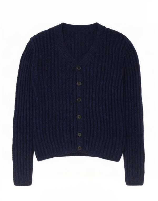 vintage Mens Cardigan Sweater Petit Bleu Marine Moucheté