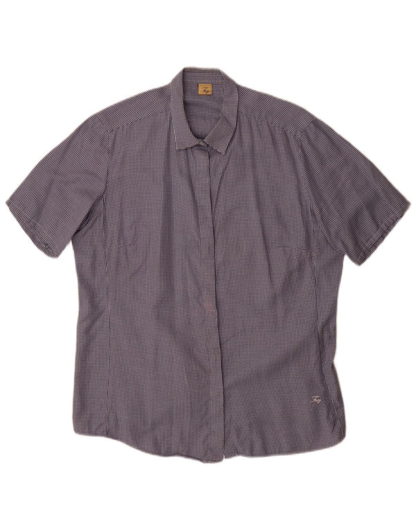 Fay Damen-Hemd, kurzärmelig, reguläre Passform, UK 18, XL, blaue Hahnentritt-Baumwolle