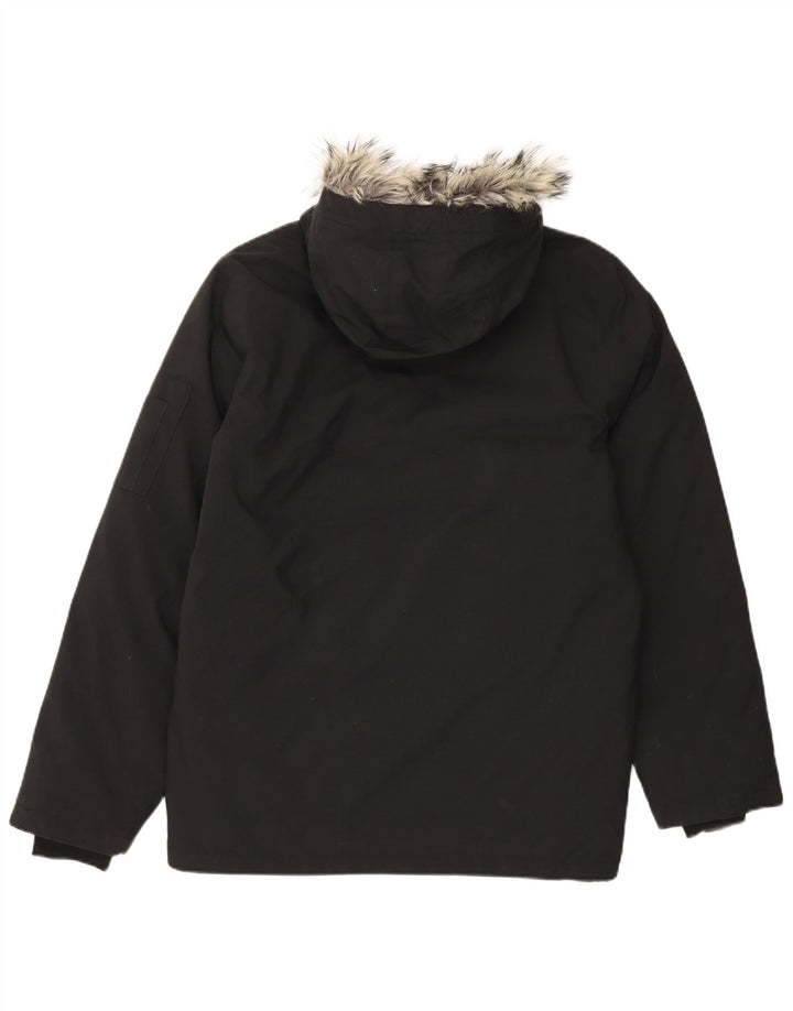 Adidas Mens Hooded Parka Jacket UK 36 Small Black Nylon