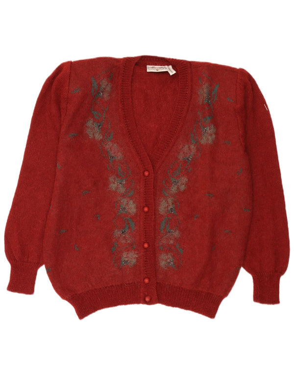 Vintage női kardigán pulóver IT 50 XL bordó virágos mohair